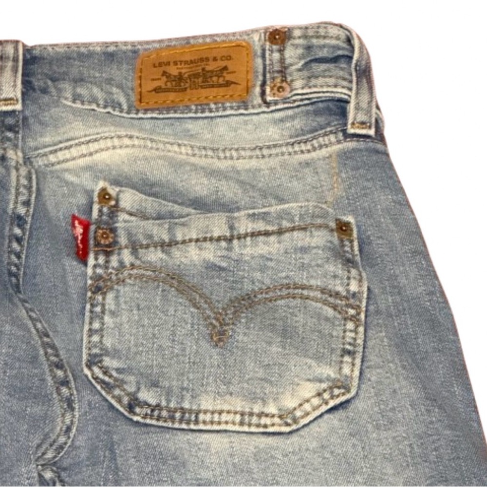 Vtg Levis 504 Slouch Flare Jeans Juniors 7 Blue Y2K Crossover Pocket - Picture 4 of 13